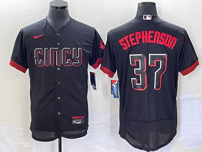 Men%27s Cincinnati Reds #37 Tyler Stephenson Black 2023 City Connect Flex Base Stitched Jerseys